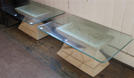 Pair plate glass topped tables